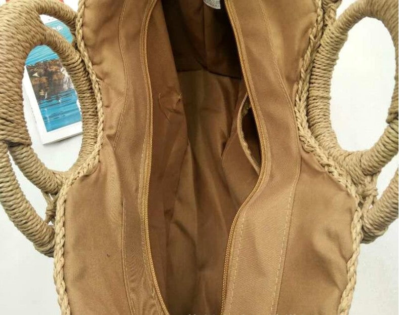 Wooden handle beach bag handbag Pi-Mart