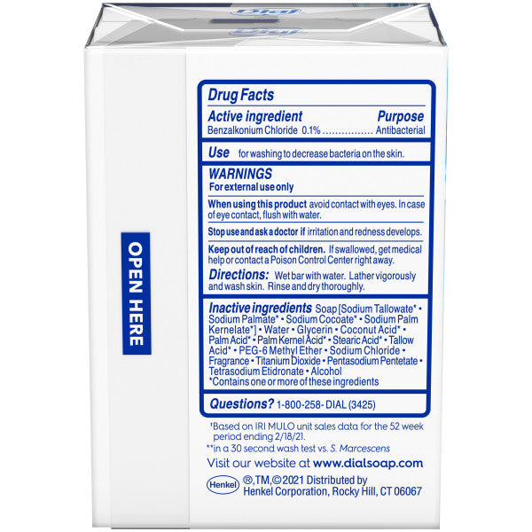 Dial Antibacterial Bar Soap, Refresh & Renew, White, 4 oz, 4 Bars
