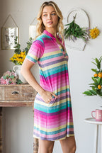 Colorful Full Size Striped Short Sleeve Mini Tee Dress Plus Size Casual Essential Summer Dress