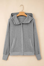 Waffle Zip Up Snap Button Hooded Jacket THRIXINE