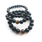 Natural Black Agate and Tiger Eye Beaded Bracelet Pi-Mart