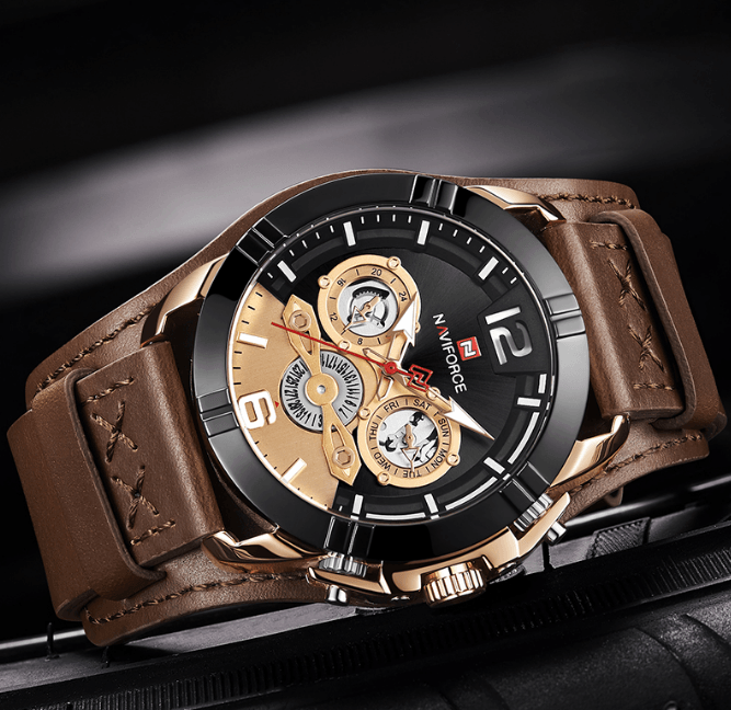 Men's Leather Waterproof Watch With Chronometers And Fluorescent Hands Excellent Design Perfect Gift - SJB-DIAMOND ELITES