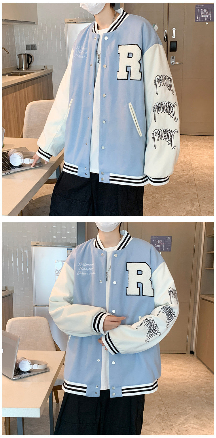 New Elegance Spring Autumn Coat Baseball Bomber Jacket Loose Letter R Men Women Couples Tops Plus Size Jackets Streetwear Stevvex