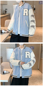 New Elegance Spring Autumn Coat Baseball Bomber Jacket Loose Letter R Men Women Couples Tops Plus Size Jackets Streetwear Stevvex