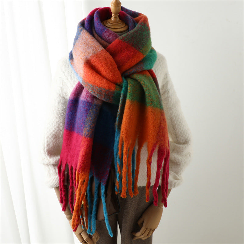 New Luxury Winter Soft Head Wraps Plaid Scarf Shawls Cashmere  Warm Cashmere Scarves Rainbow For Women Stevvex