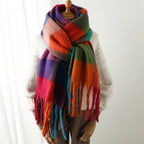 New Luxury Winter Soft Head Wraps Plaid Scarf Shawls Cashmere  Warm Cashmere Scarves Rainbow For Women Stevvex
