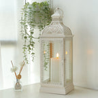 Rustic Metal Decorative Candle Lantern Hanging  Candle Holder with Tempered Glass(White) Lootquake LLC