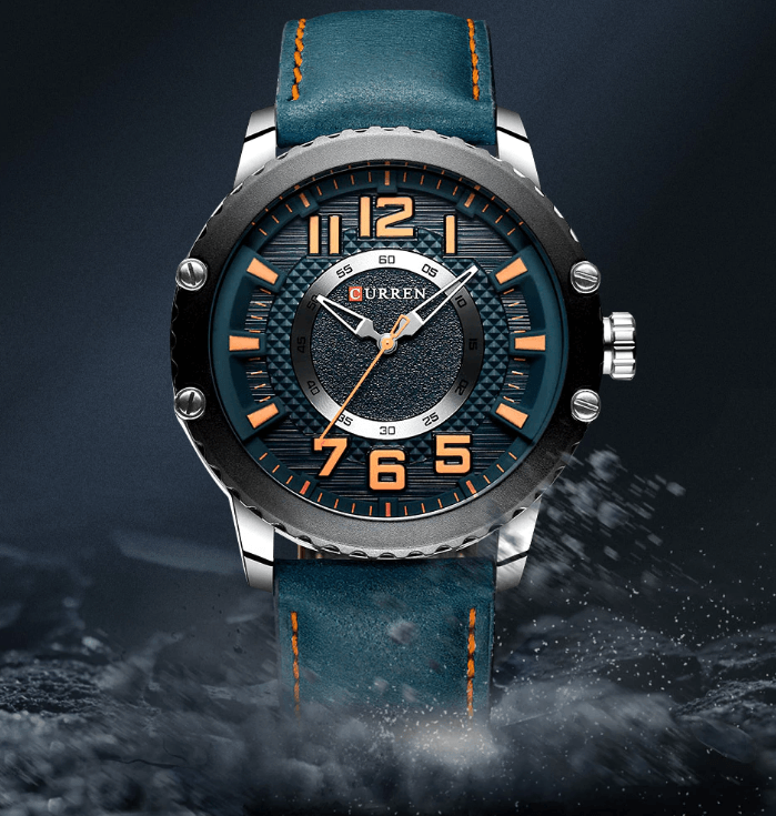 Men's Waterproof  Sport Watch With Leather  Belts  And Large Numbers Details Unique Design Perfect Gift Stevvex