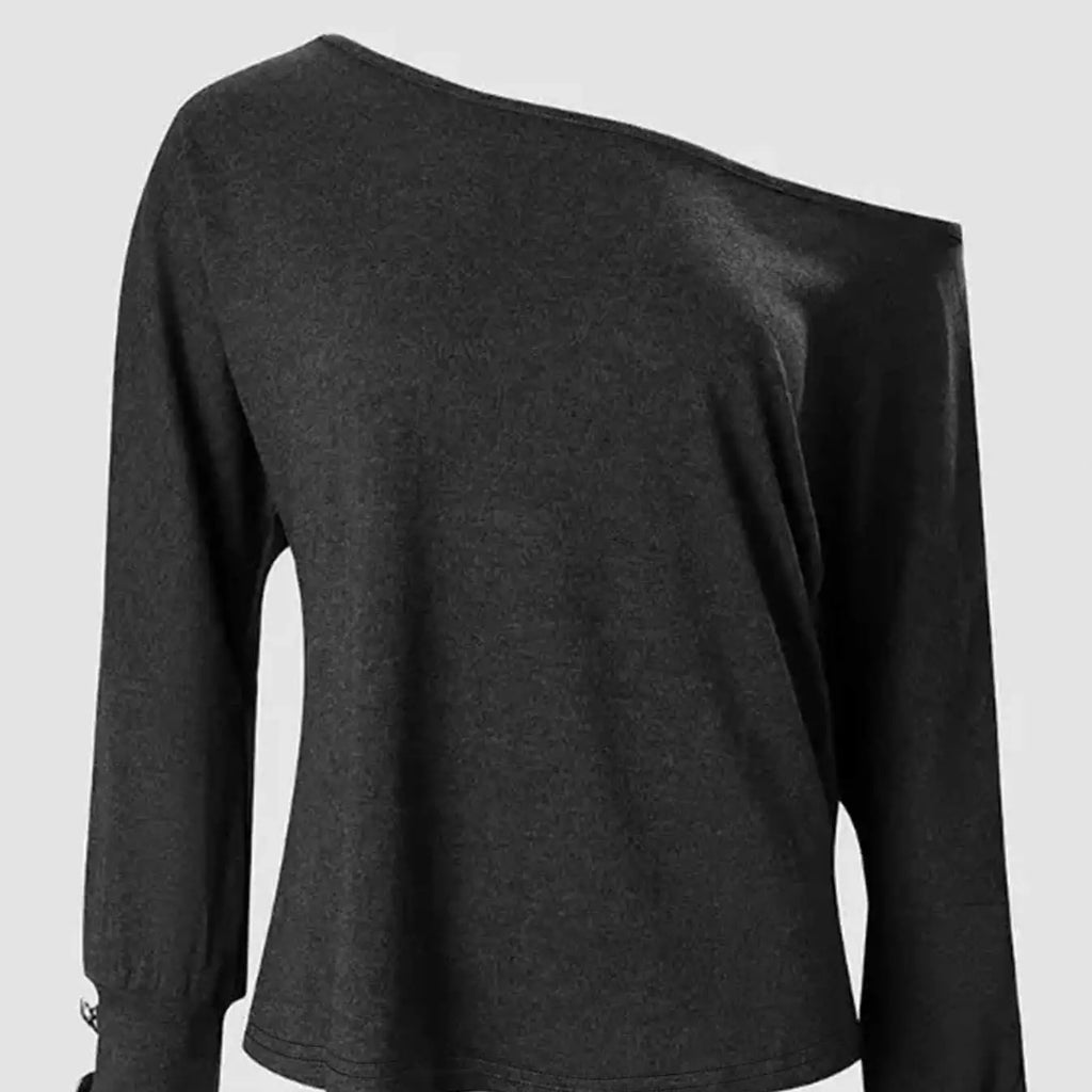Women's Fashion New Off Shoulder Button Long Sleeved Casual Top T-shirt - SJB-DIAMOND ELITES
