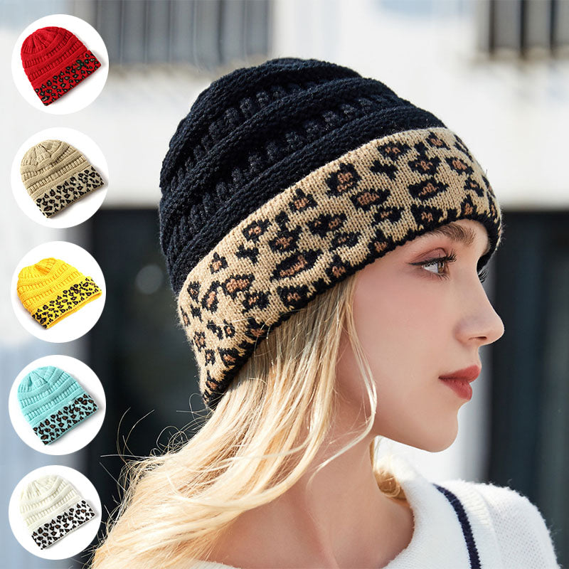 Beanie Women's Warm Leopard Print Knitted Hat Winter Pi-Mart