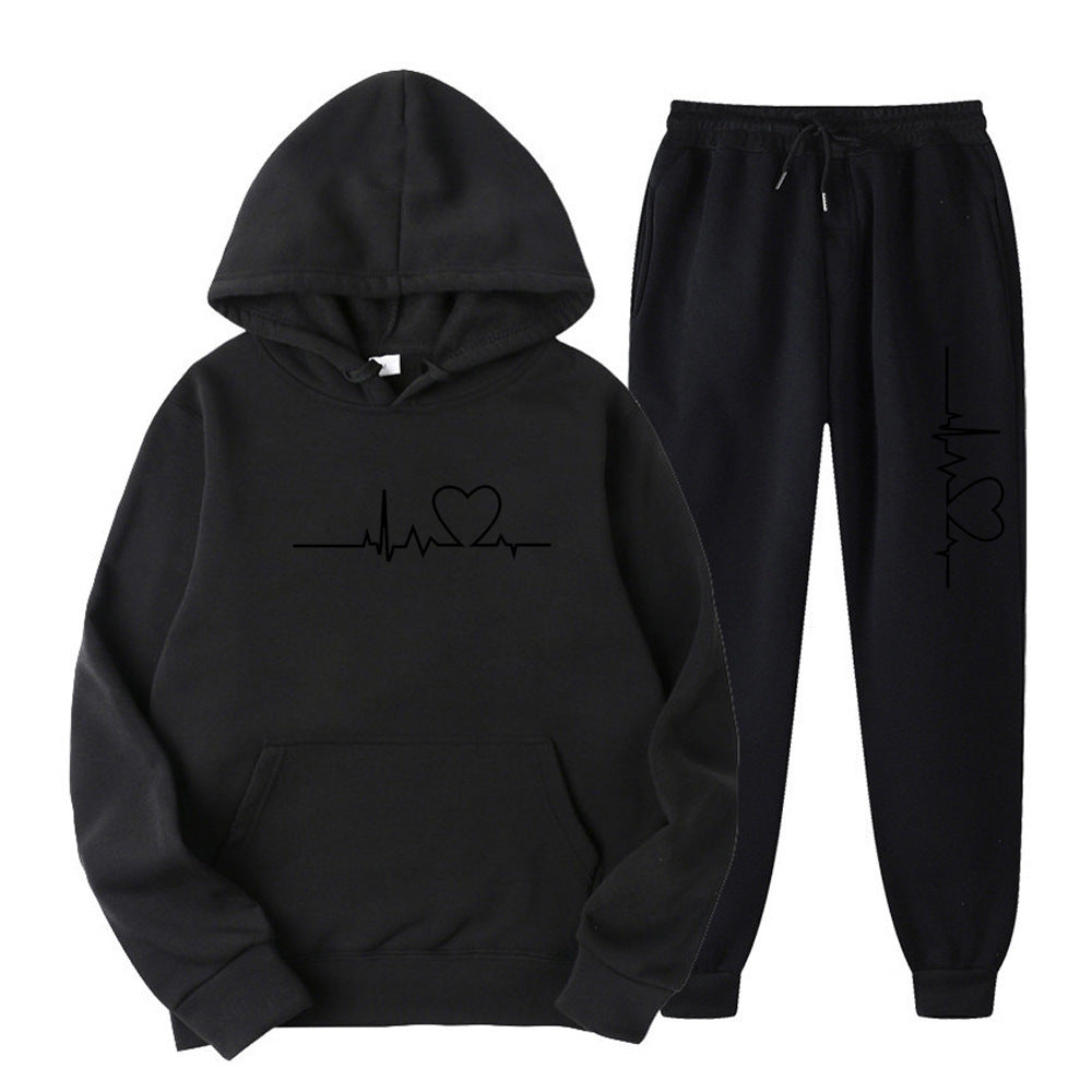 Men's And Women's Fleece-lined Sweater Suit Autumn And Winter Heart Figure Hoodie Lootquake LLC
