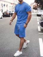 Men's Outfit, Solid Casual Crew Neck Short Sleeve T-Shirt & Drawstring Shorts 2-piece Set For Summer Outdoor Activities Lootquake LLC
