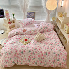 Cute Floral Rabbit Cotton Four-piece Set Pastoral Cotton Quilt Cover Bed Sheet Three-piece Set Pi-Mart