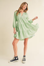 Notched Balloon Sleeve Tiered Mini Summer Dress For Women, A Chic & Trendy Statement and Comfortable Piece Stevvex
