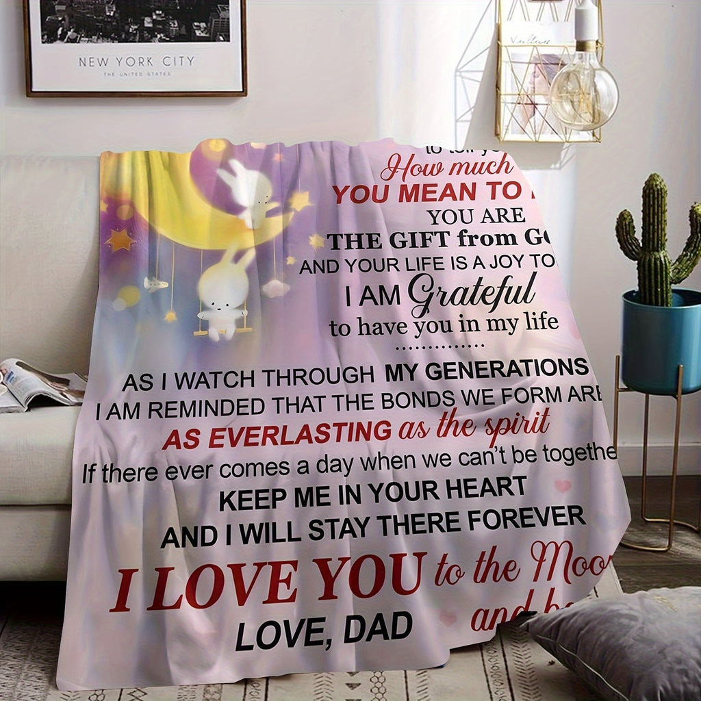 1pc To My Daughter Sentimental Message Throw Blanket, Soft Flannel Blanket With Moon Theme, Loving Gift From Dad For Indoor, Cozy Home Decor