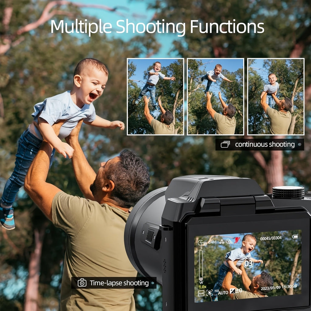 NBD 64MP Digital Camera For Photography And Video, 4K Vlogging Camera With 3' Flip Screen, 16X Digital Zoom, WiFi& Autofocus, Cameras Strap&Tripod, 2 Batteries, 32GB TF Card Lootquake LLC