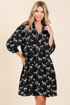Zebra Print Button Down Shirt Mini Dress – Bold and Fashion-Forward Zebra Print Dress with Casual Button-Down Design