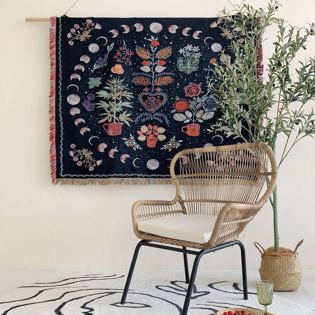 1PC Moon Phase Woven Double Sided Multipurpose Blanket Bohemian Hippie Room Decoration Abstract Geometry Blanket Tassel Woven Blanket Sofa Blanket Outdoor Hiking Backpacking Beach Travel Decorative Blanket Woven Picnic Throw Lootquake LLC