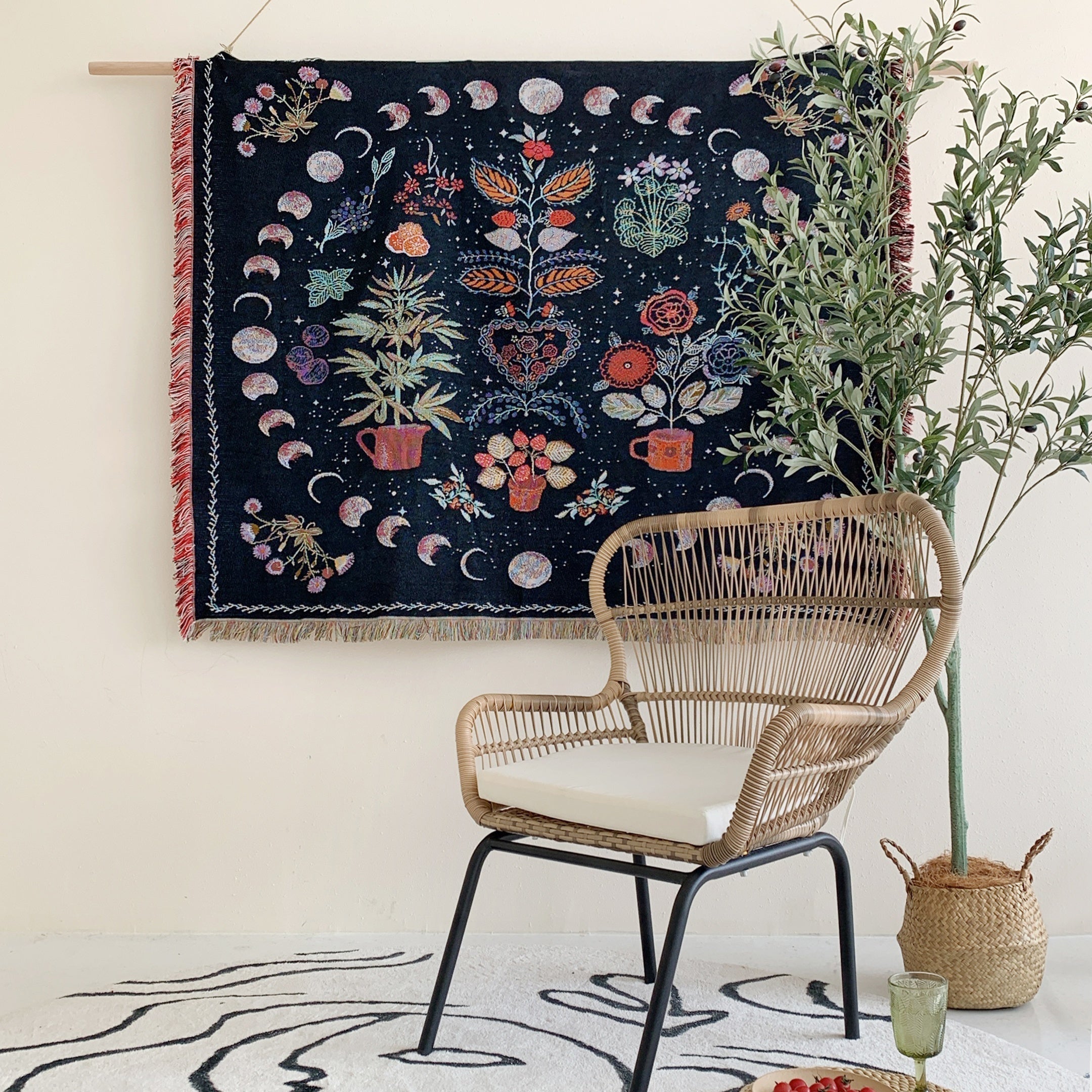1PC Moon Phase Woven Double Sided Multipurpose Blanket Bohemian Hippie Room Decoration Abstract Geometry Blanket Tassel Woven Blanket Sofa Blanket Outdoor Hiking Backpacking Beach Travel Decorative Blanket Woven Picnic Throw Lootquake LLC