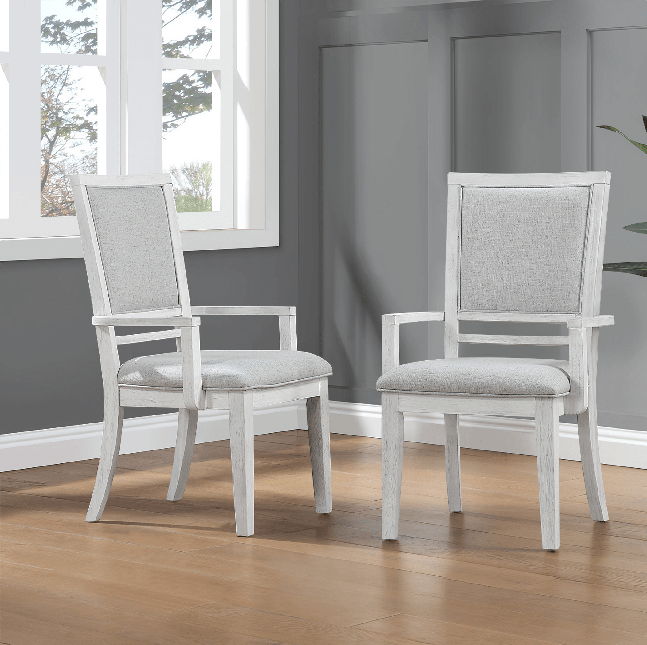 Dover Padded Upholstered Dining Chair With Arms – Set Of 2 In Cerused White Oak Lootquake LLC