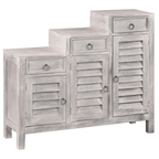 Cottage Three-Tiered Distressed Light Gray Shutter Cabinet Lootquake LLC