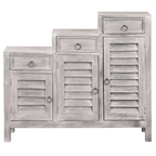 Cottage Three-Tiered Distressed Light Gray Shutter Cabinet Lootquake LLC