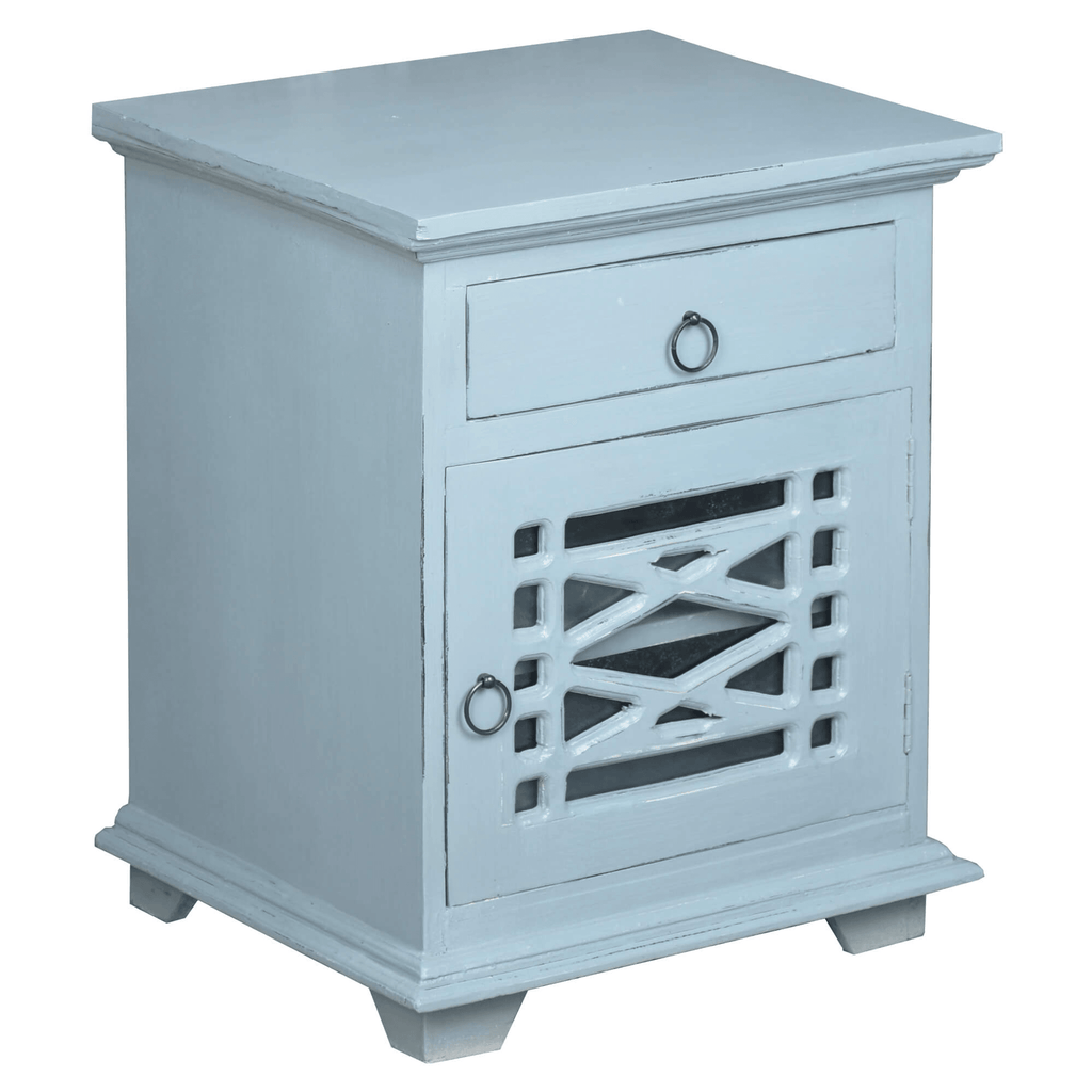 Cottage Solid Wood Side Table In Distressed Beach Blue Lootquake LLC