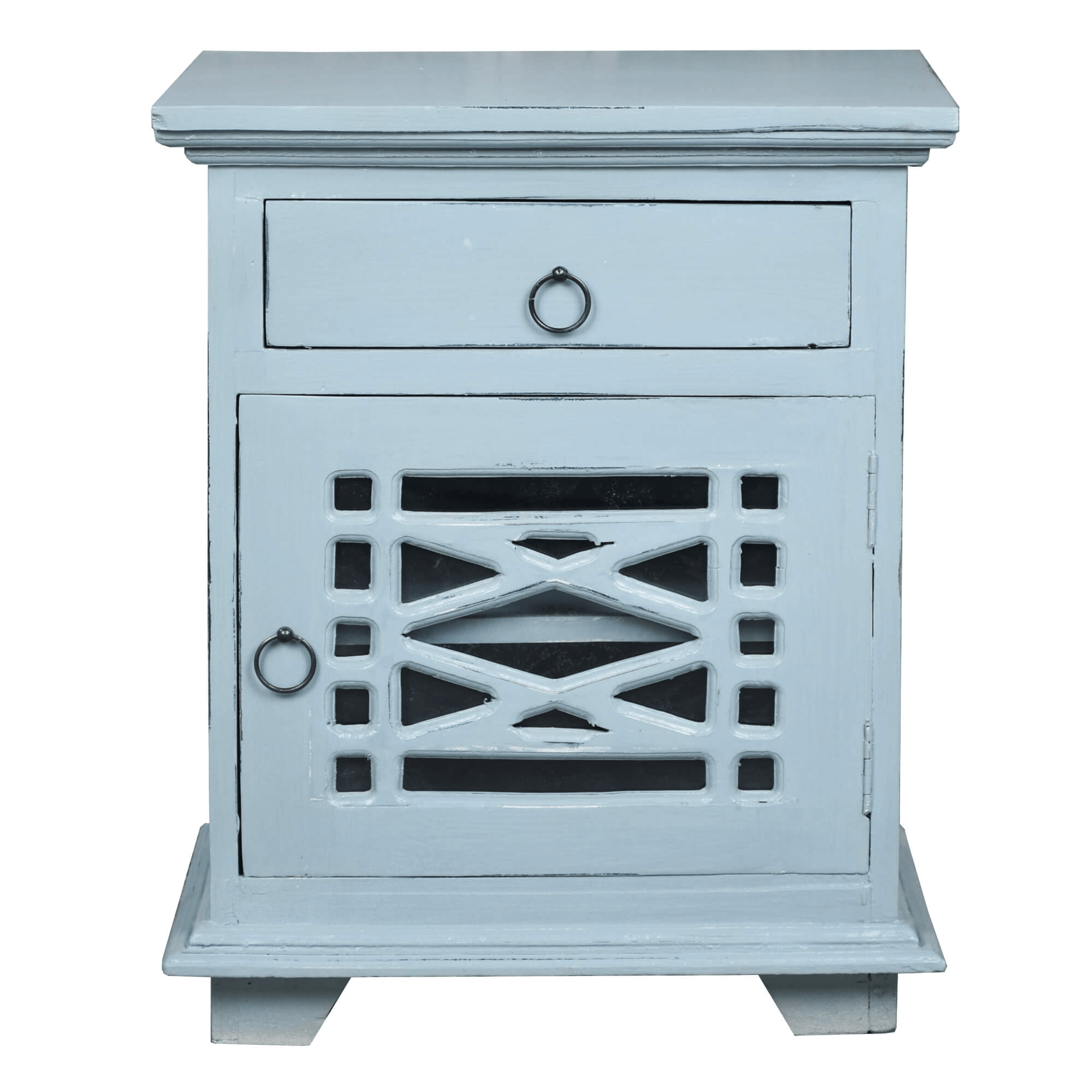 Cottage Solid Wood Side Table In Distressed Beach Blue Lootquake LLC