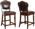 Bellagio Upholstered Barstools With Backs - Distressed Cherry Brown Wood, Set Of 2 Lootquake LLC