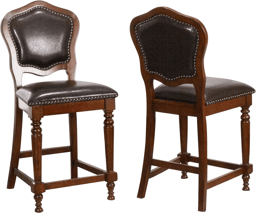 Bellagio Upholstered Barstools With Backs - Distressed Cherry Brown Wood, Set Of 2 Lootquake LLC