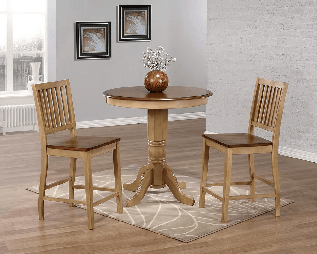 Brook Slat Back Barstool Set In Two Tone Light Brown Wood Lootquake LLC