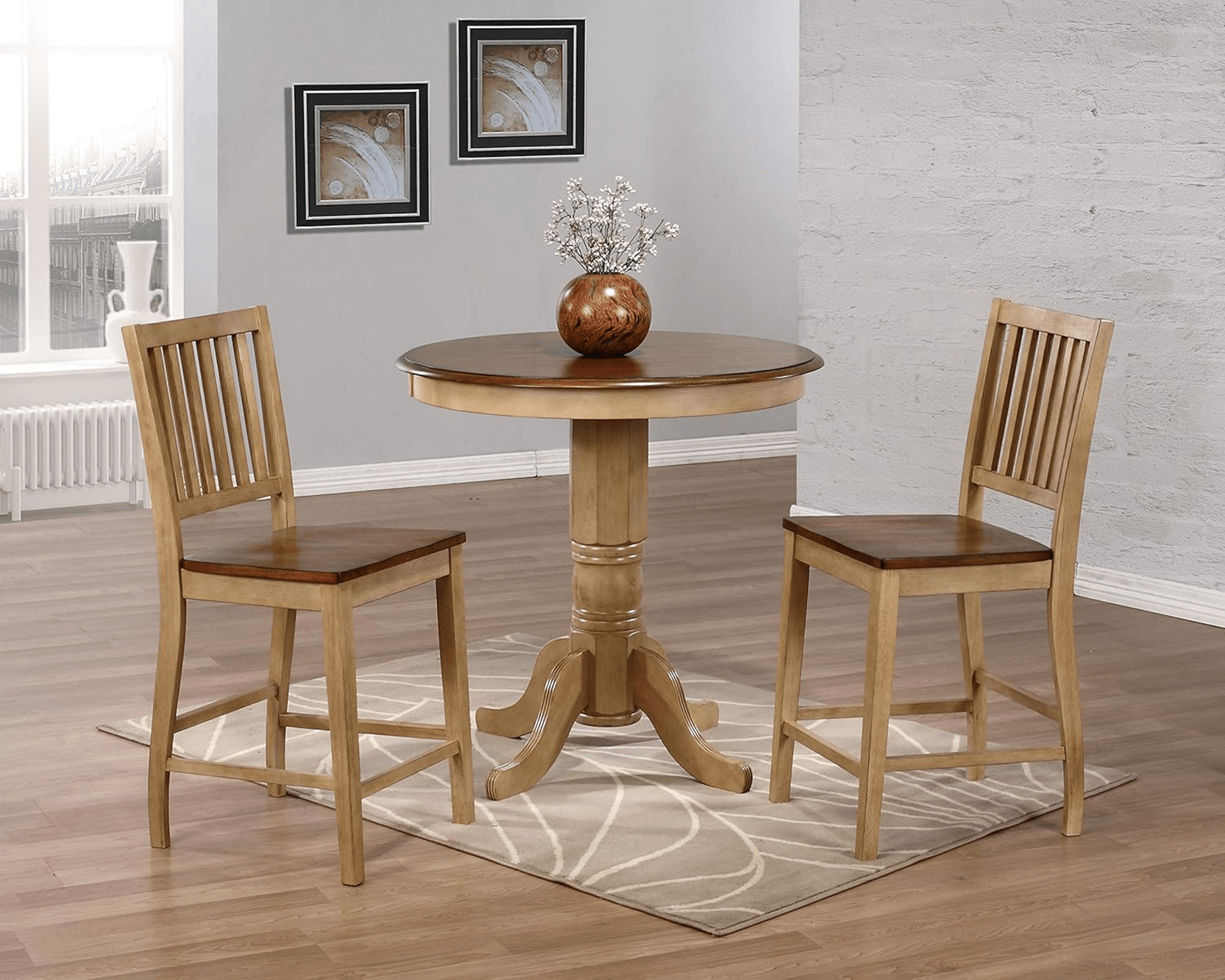 Brook Slat Back Barstool Set In Two Tone Light Brown Wood Lootquake LLC