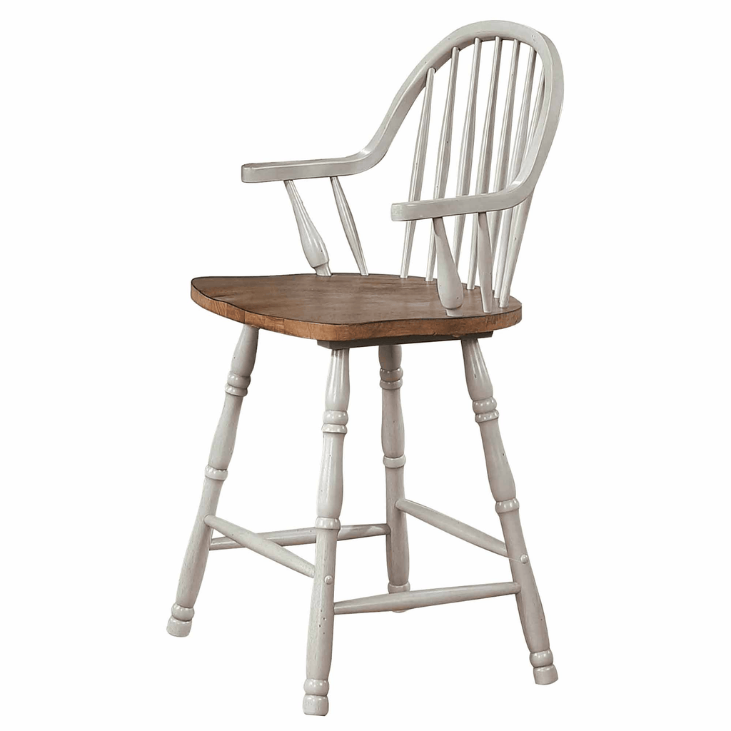 Country Grove 24" Windsor Barstools With Arms In Distressed Gray And Brown - Set Of 2 Lootquake LLC