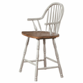 Country Grove 24" Windsor Barstools With Arms In Distressed Gray And Brown - Set Of 2 Lootquake LLC