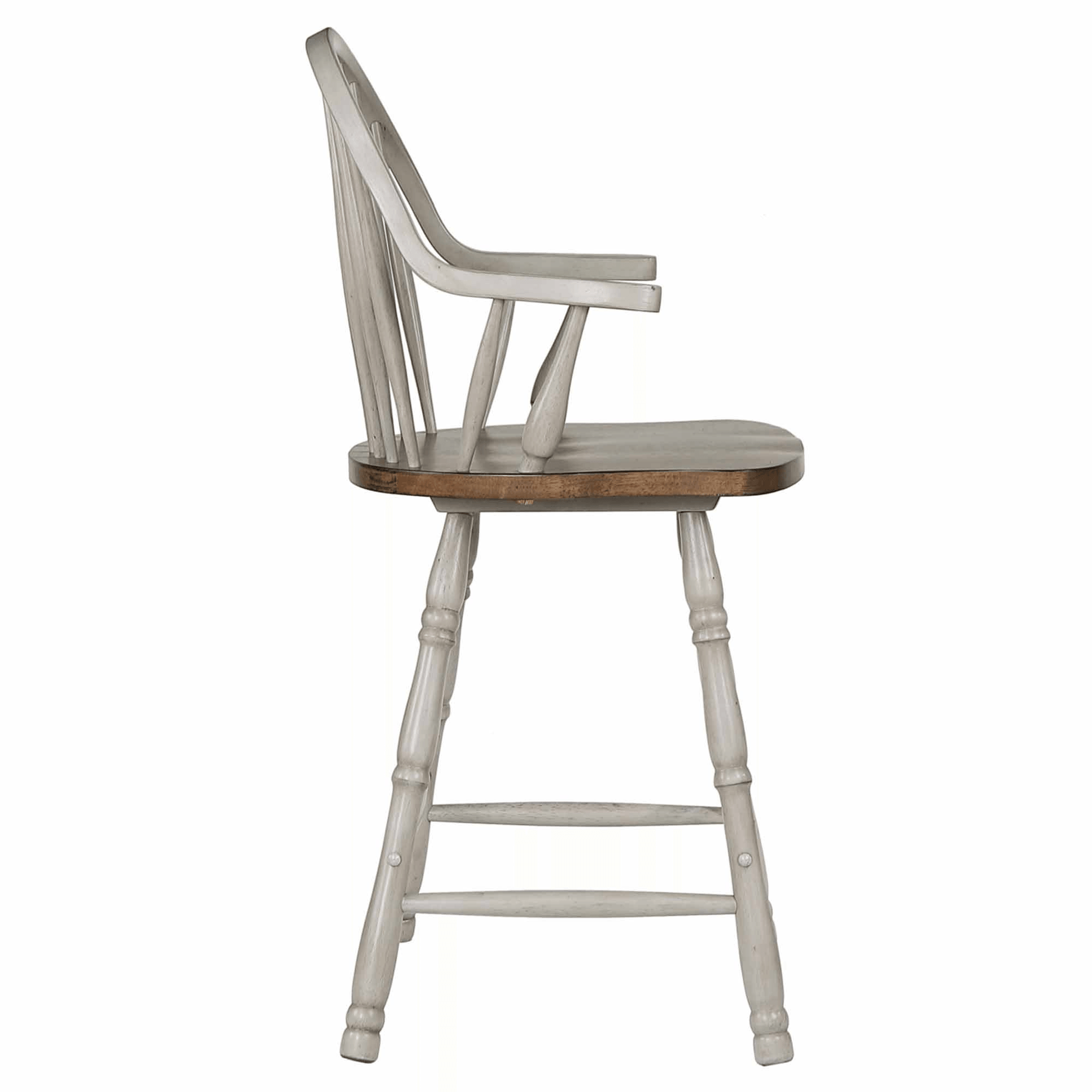 Country Grove 24" Windsor Barstools With Arms In Distressed Gray And Brown - Set Of 2 Lootquake LLC