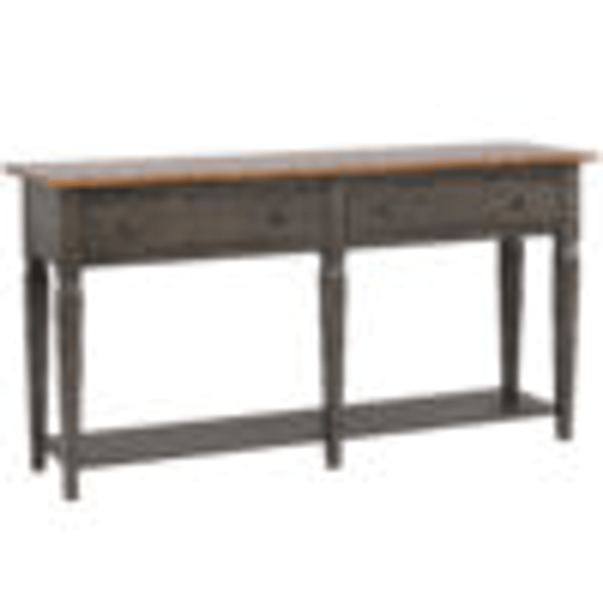 Dakota Console Table With Drawers And Storage Shelf In Distressed Brown And Ash Gray Lootquake LLC