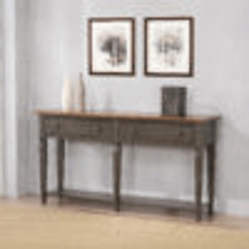 Dakota Console Table With Drawers And Storage Shelf In Distressed Brown And Ash Gray Lootquake LLC