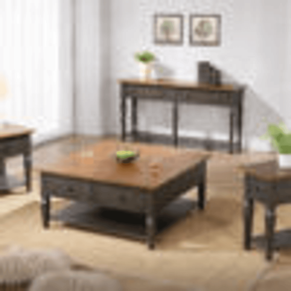 Dakota Console Table With Drawers And Storage Shelf In Distressed Brown And Ash Gray Lootquake LLC