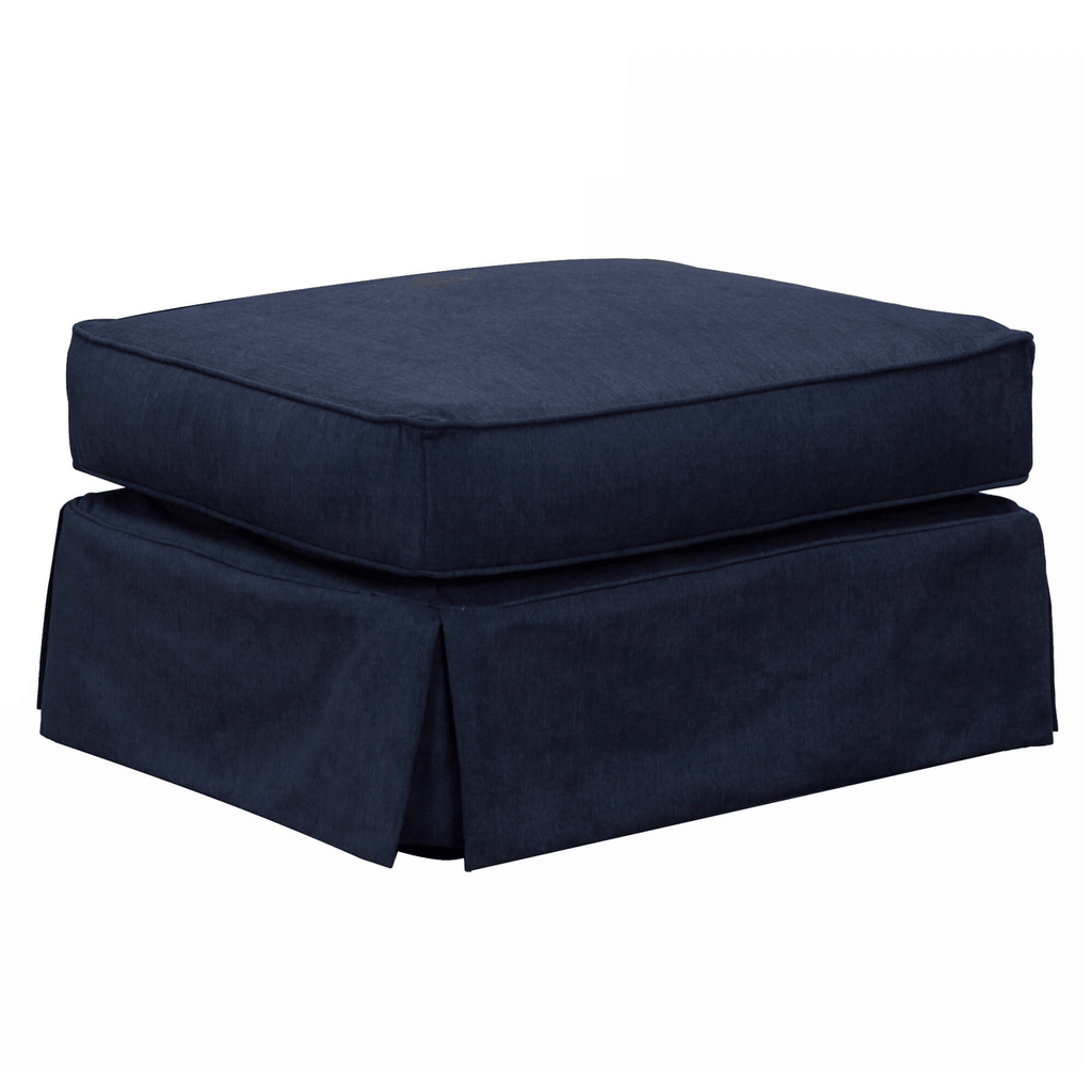 Sunset Trading Americana Navy Blue Box Cushion Slipcovered Ottoman Lootquake LLC