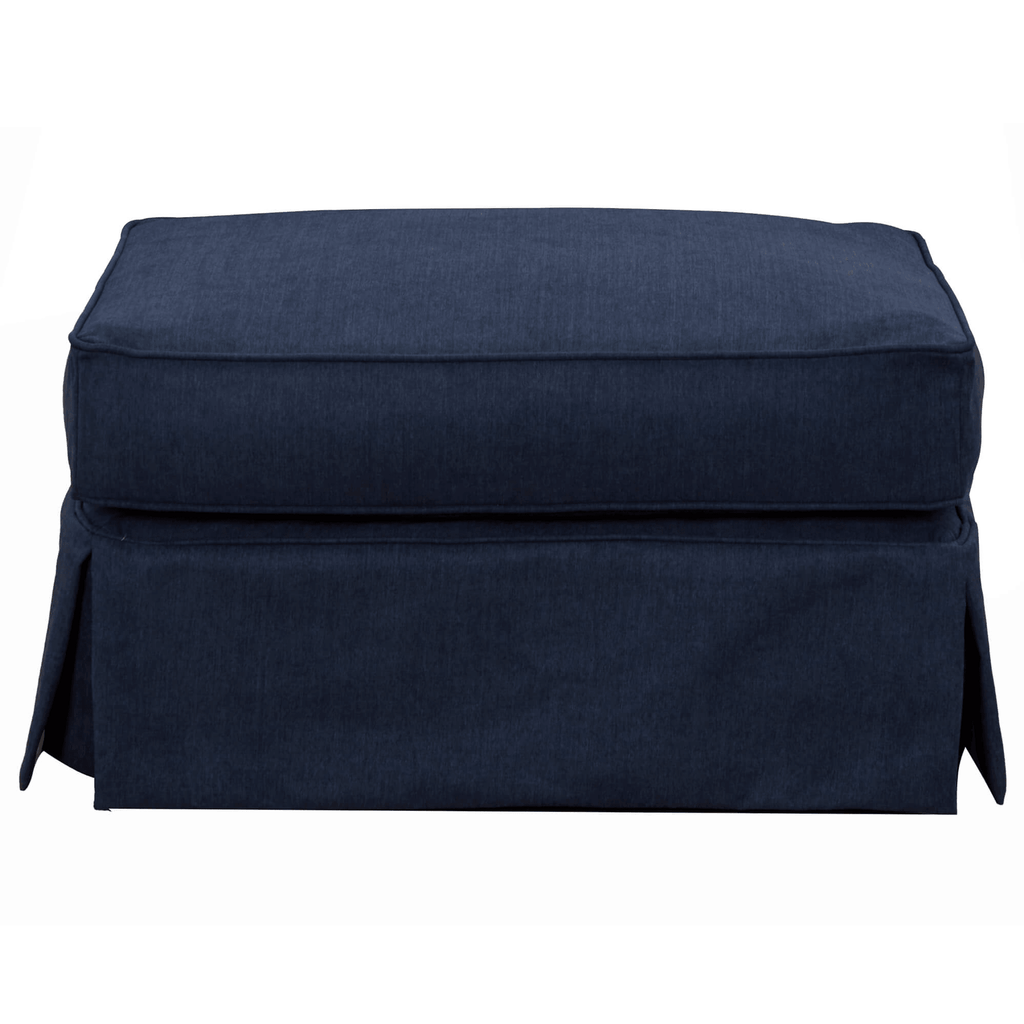 Sunset Trading Americana Navy Blue Box Cushion Slipcovered Ottoman Lootquake LLC