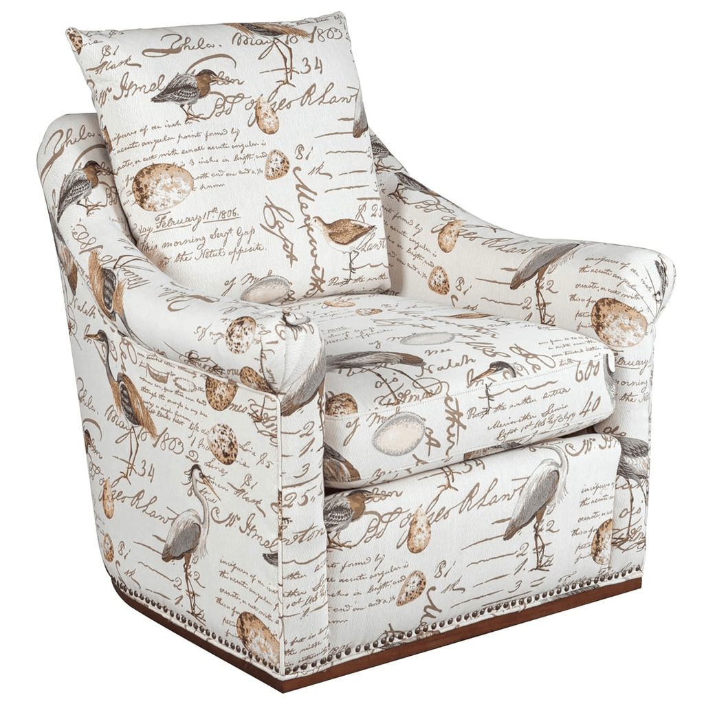 Birdscript Swivel Chair With Nailhead Trim And Rolled Arms Lootquake LLC