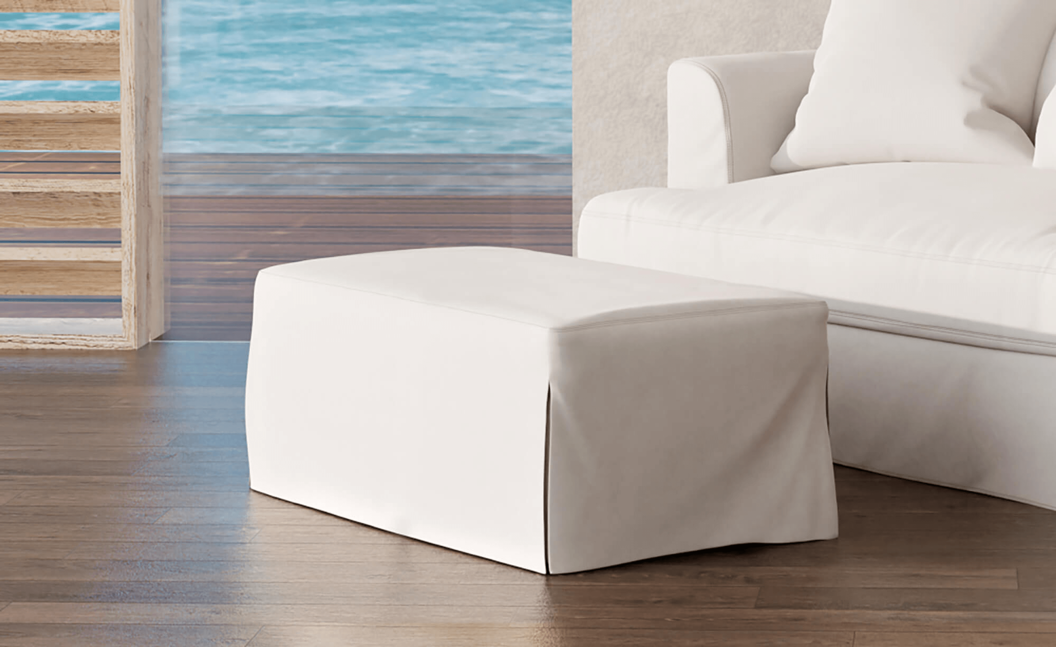 Sunset Trading Newport 44" Wide Slipcovered Ottoman In White – Water-Resistant & Stain-Proof Lootquake LLC