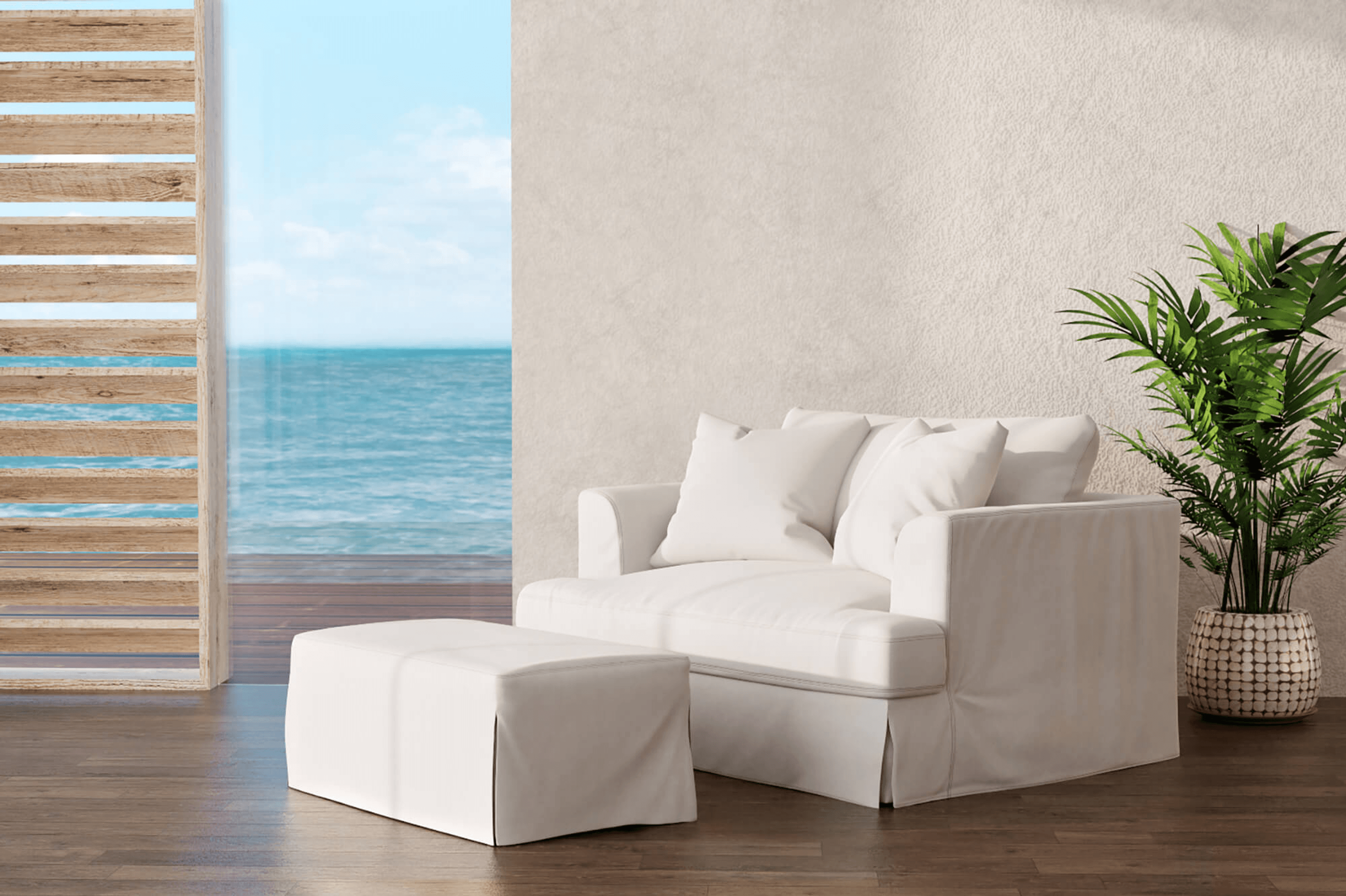 Sunset Trading Newport 44" Wide Slipcovered Ottoman In White – Water-Resistant & Stain-Proof Lootquake LLC