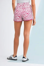 Blue Leopard Elastic Waist Lace up Contrast Trim Casual Shorts