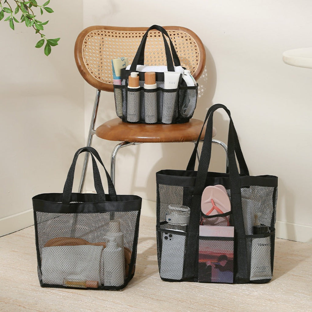 Mesh Shower Tote Bag, Portable Beach Bag, Summer Travel Large Capacity Portable Mesh Tote Bag, Foldable Wash and Makeup bag large - SJB-DIAMOND ELITES