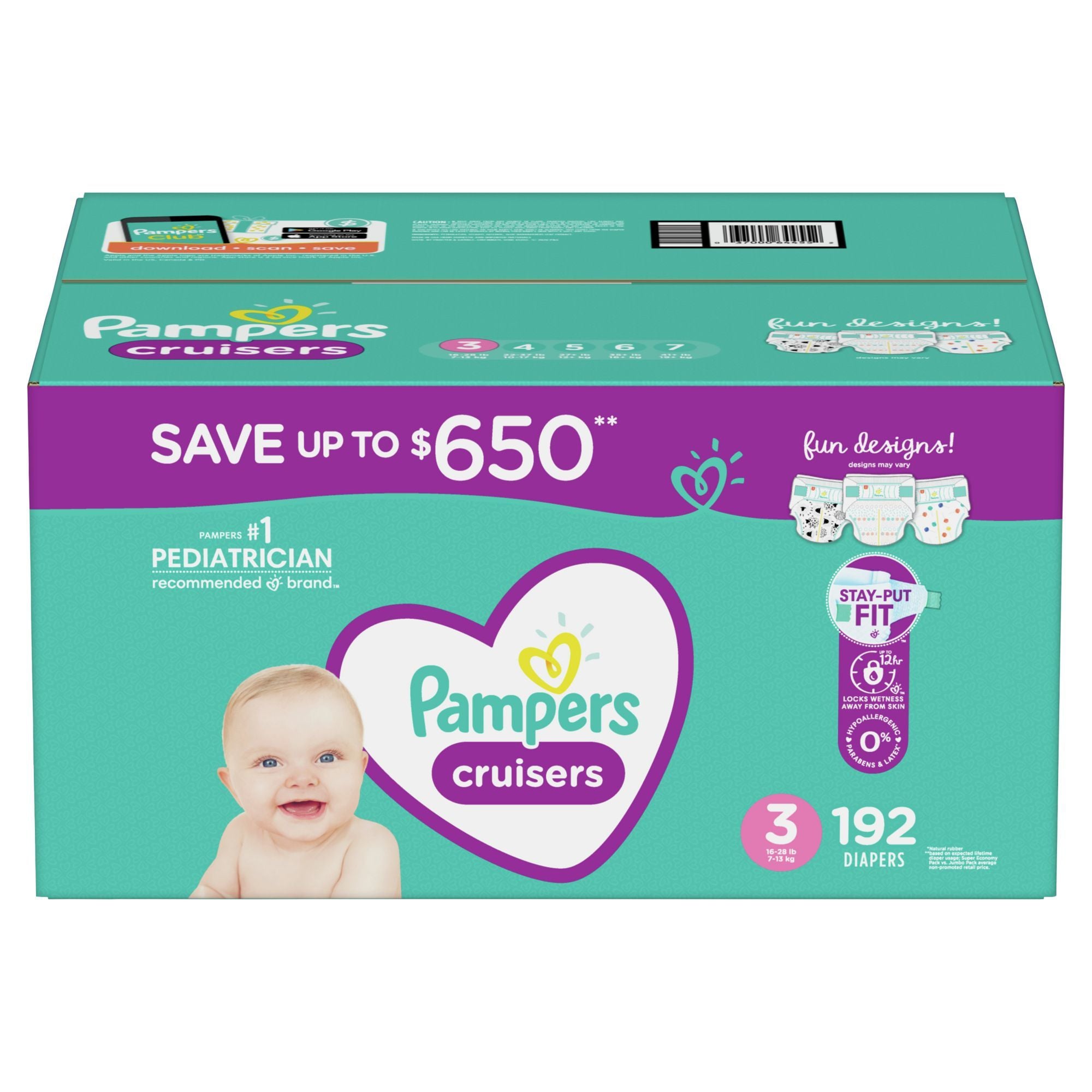 Pampers Cruisers Diapers Size 3, 192 Count