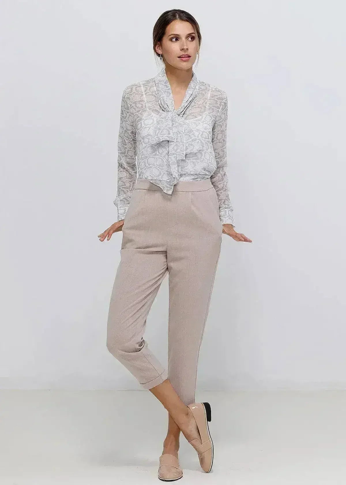 Tie Neck Sheer Blouse In Ivory Silver | FEMSTYLO - SJB-DIAMOND ELITES