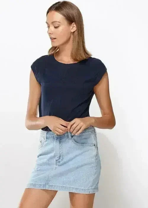 Women's Crewneck Essential Top In Midnight Pool - SJB-DIAMOND ELITES