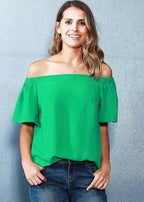 Women's Off Shoulder Top In Green - SJB-DIAMOND ELITES