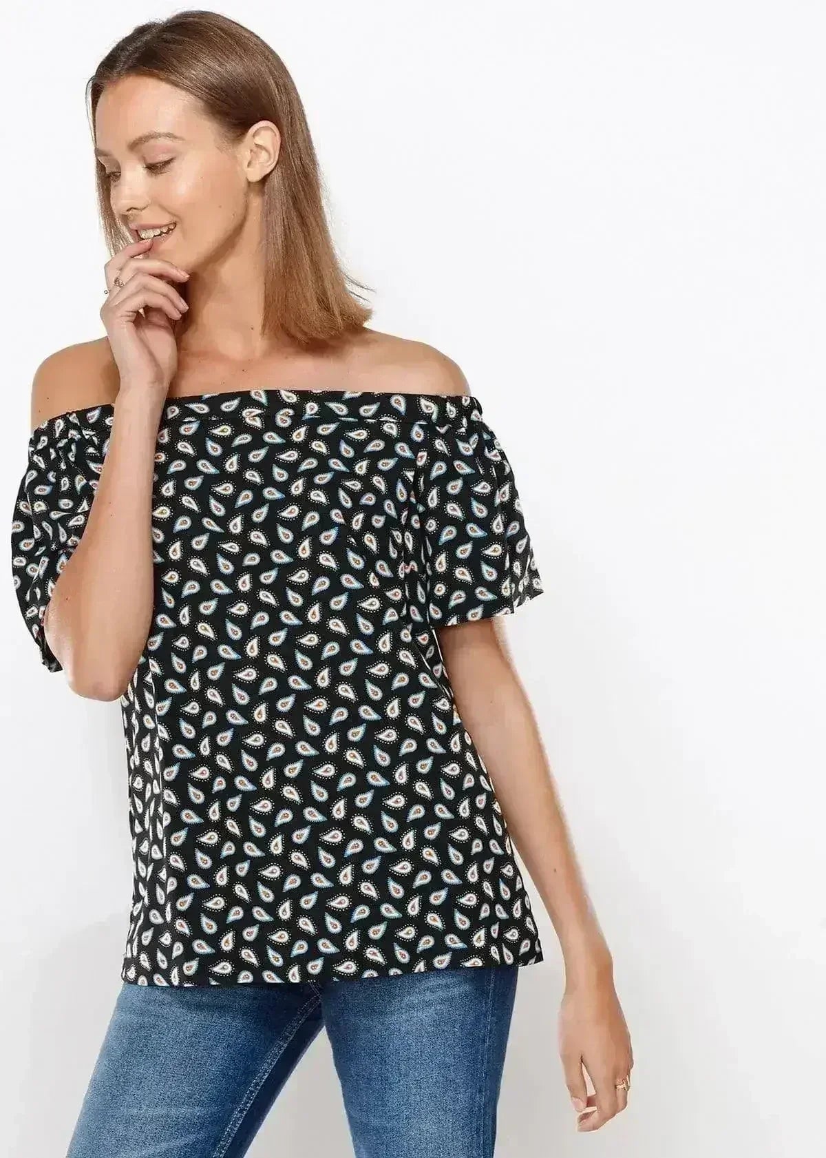 Women's Off Shoulder Top In Black Blue Avocado | Femstylo - SJB-DIAMOND ELITES